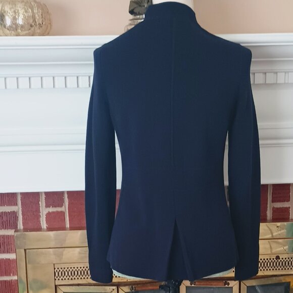 Talbots Navy Nehru Sweater Jacket P with Front Button Pockets Stretch - Picture 2 of 8